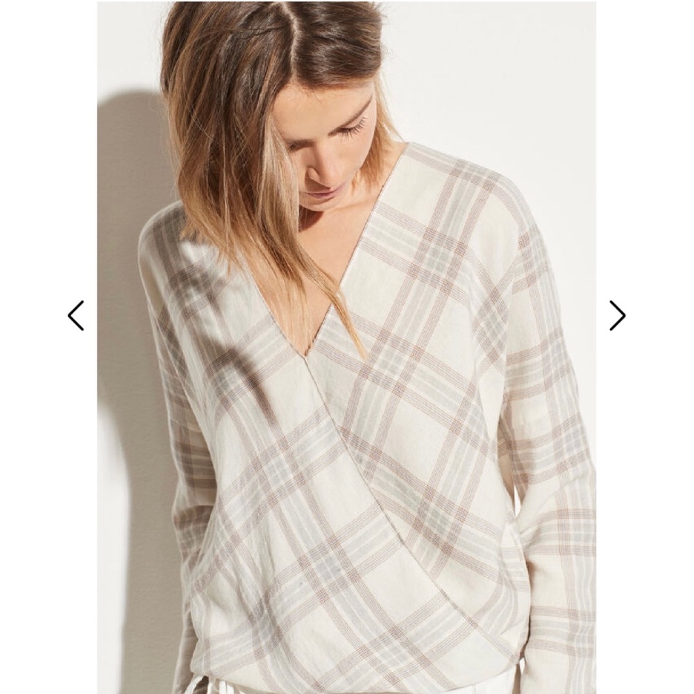 Vince plaid crossover top in a size large